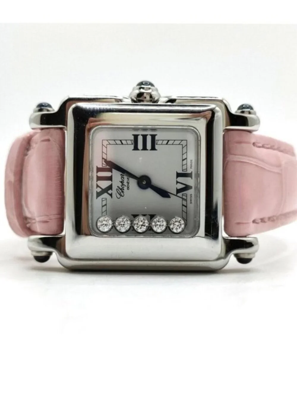 Chopard Happy Sport Square 5 Floating Diamond Pink Leather Quartz Watch